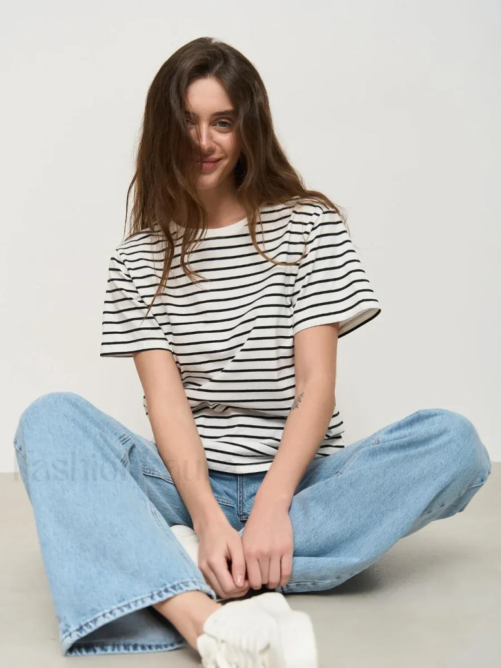 Striped Cotton Knitted Casual T Shirt Black / S