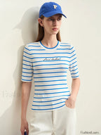 Striped Embroidered Knit T Shirt