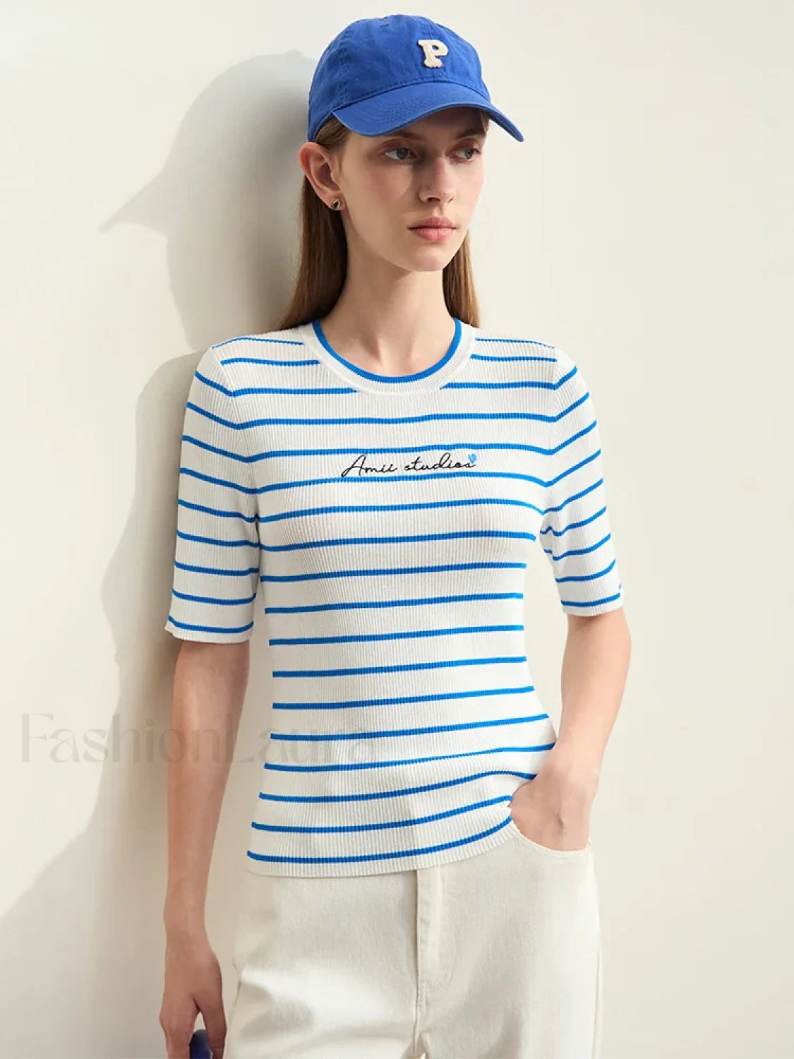 Striped Embroidered Knit T-Shirt Secondary image