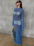 Striped Fishnet Pullover Cover Up