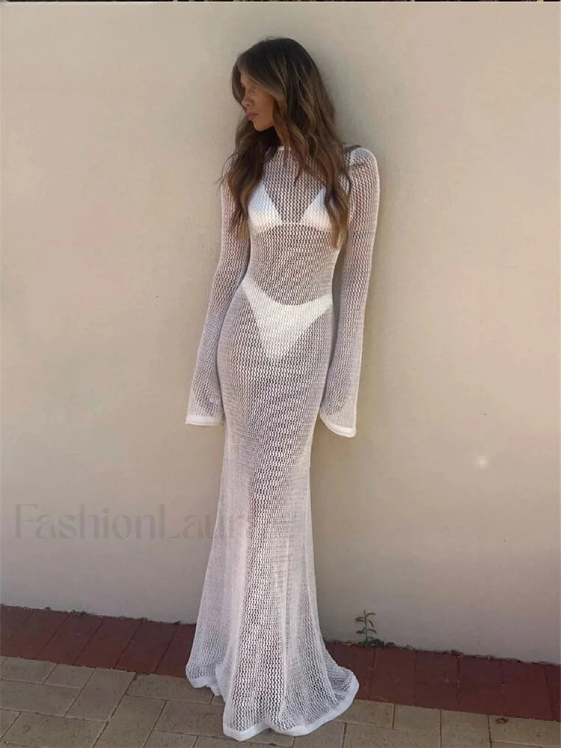 Striped Fishnet Pullover Cover Up White / S