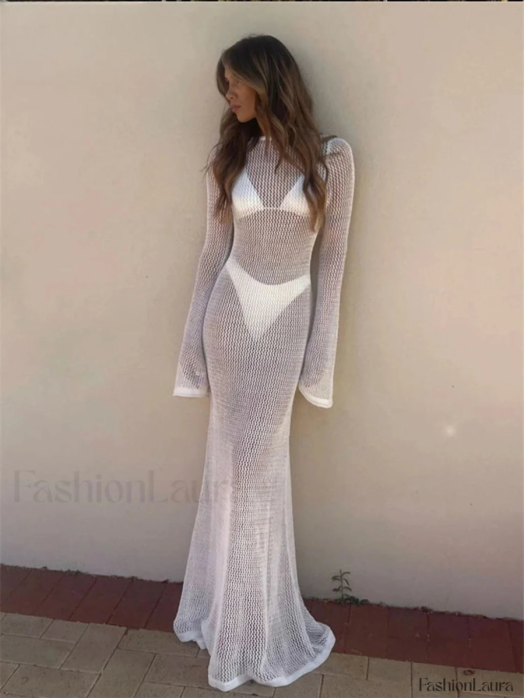 Striped Fishnet Pullover Cover Up White / S