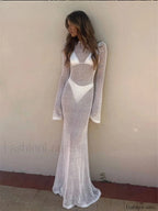 Striped Fishnet Pullover Cover Up White / S