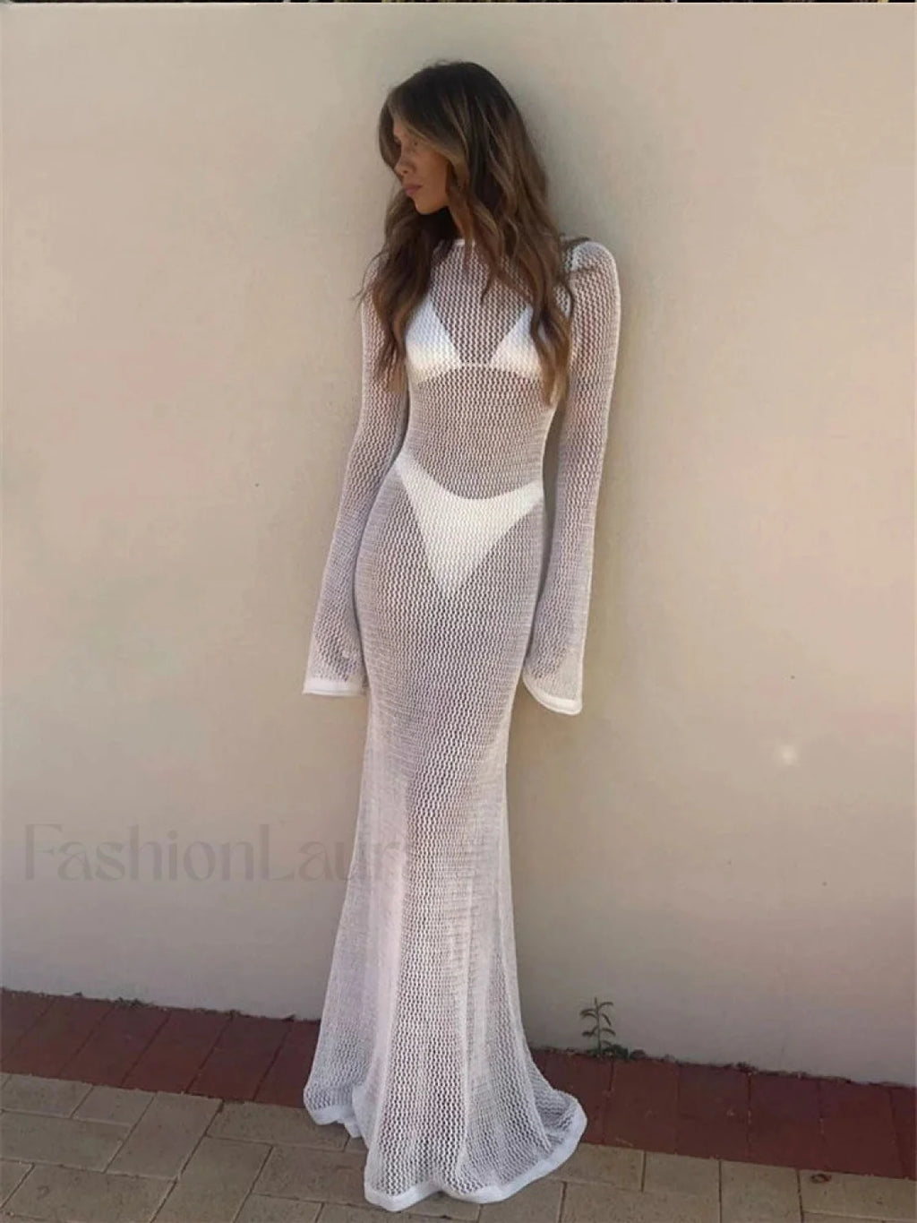 Striped Fishnet Pullover Cover Up White / S