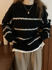 Striped Jumper Knit Sweater Black / ONE SIZE Sweaters