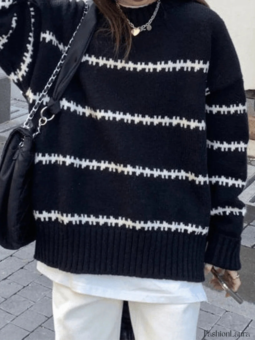 Striped Jumper Knit Sweater Black / ONE SIZE Sweaters