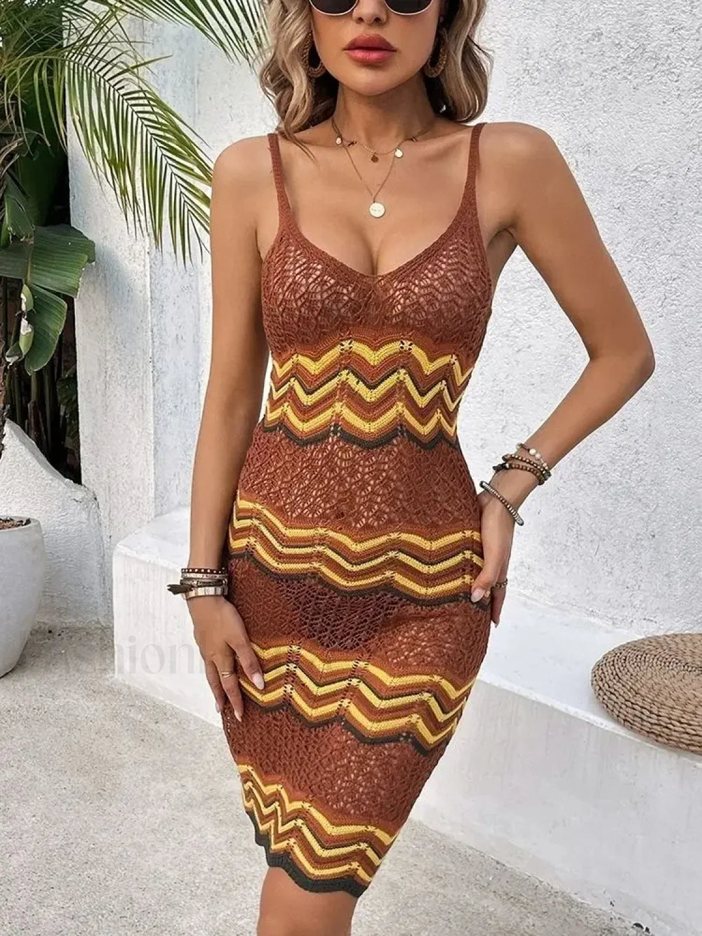 Striped Knit Bodycon Boho Dress
