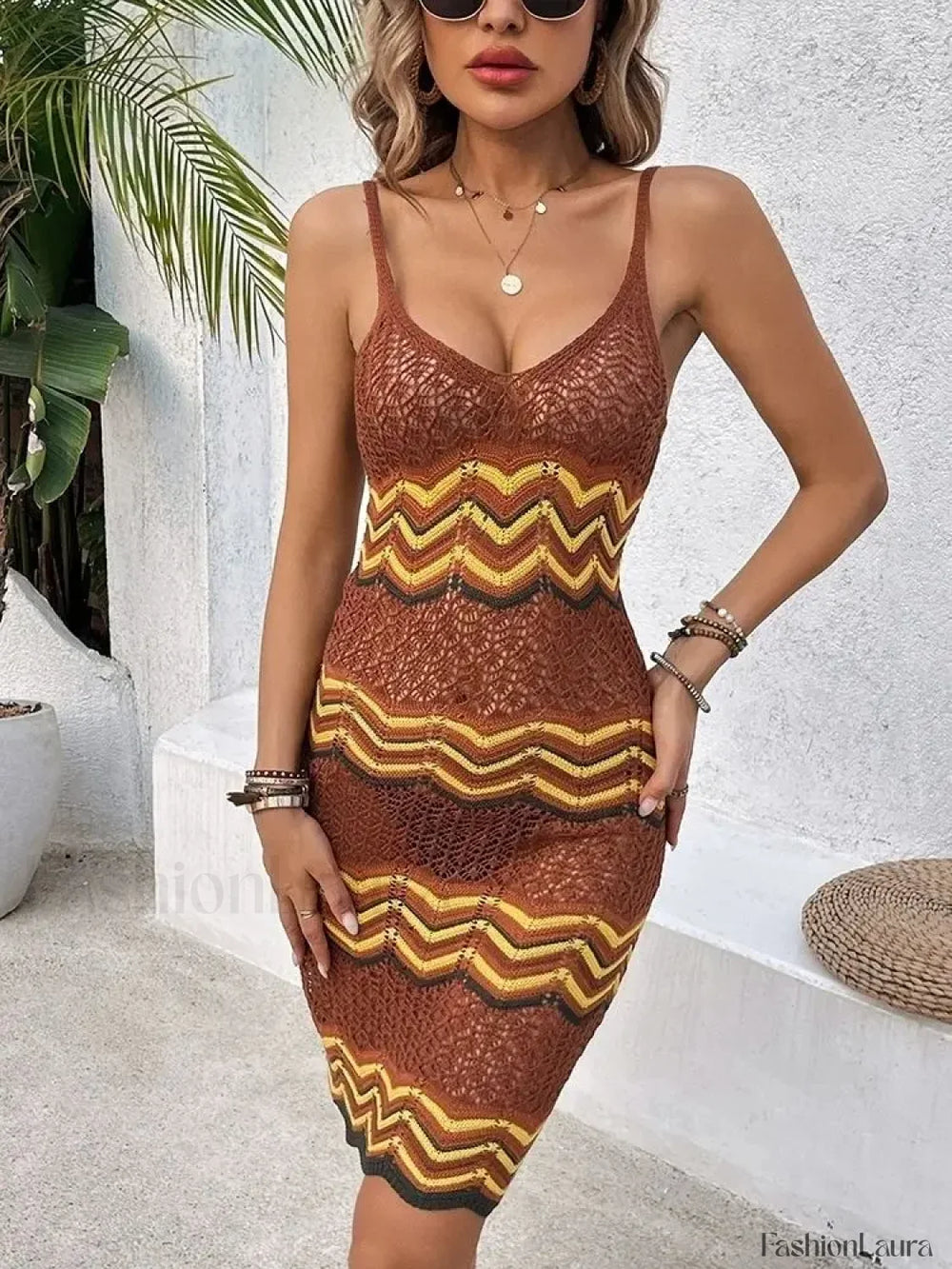 Striped Knit Bodycon Boho Dress