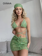 Striped Lace Up Three Piece Set