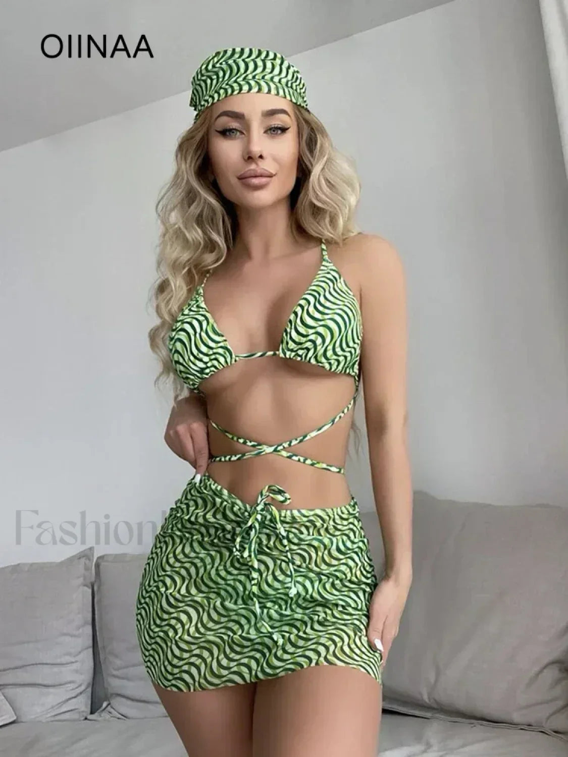Striped Lace Up Three Piece Set Main image
