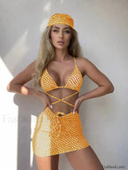 Striped Lace Up Three Piece Set Orange / S
