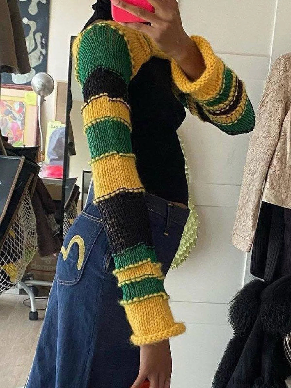 Striped Long Sleeve Bolero Knit Top Tops&Tees