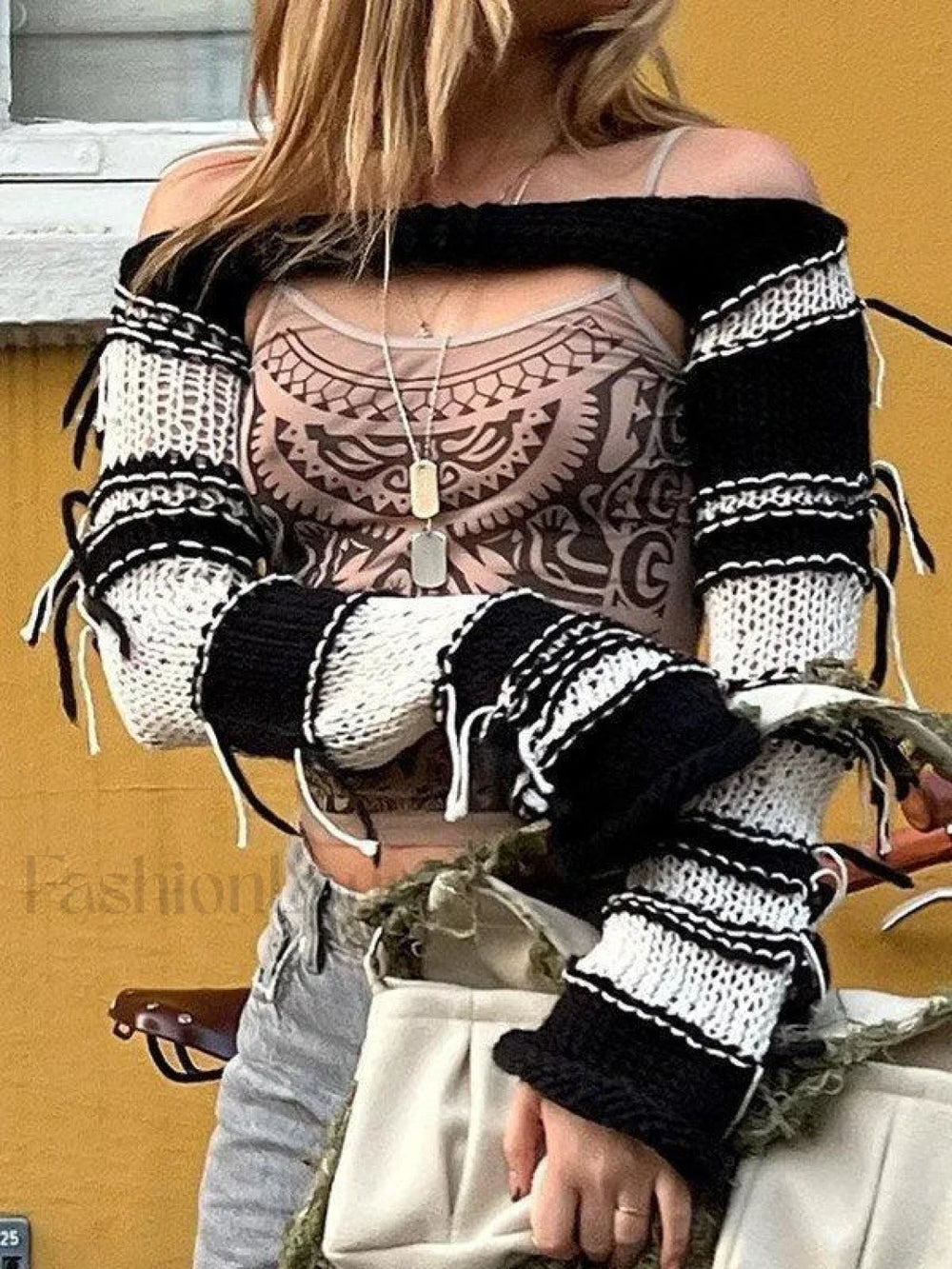 Striped Long Sleeve Bolero Knit Top Tops&Tees