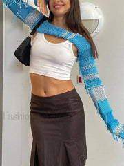 Striped Long Sleeve Bolero Knit Top Tops&Tees