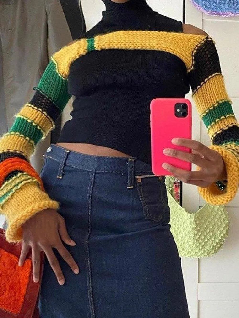 Striped Long Sleeve Bolero Knit Top Yellow / ONE SIZE Tops&Tees