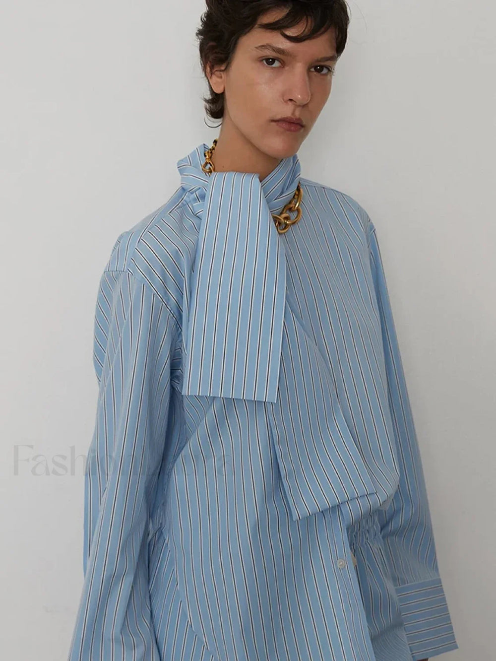 Striped Long Sleeve Collar Shorts Two Piece Set