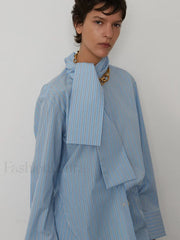 Striped Long Sleeve Collar Shorts Two Piece Set