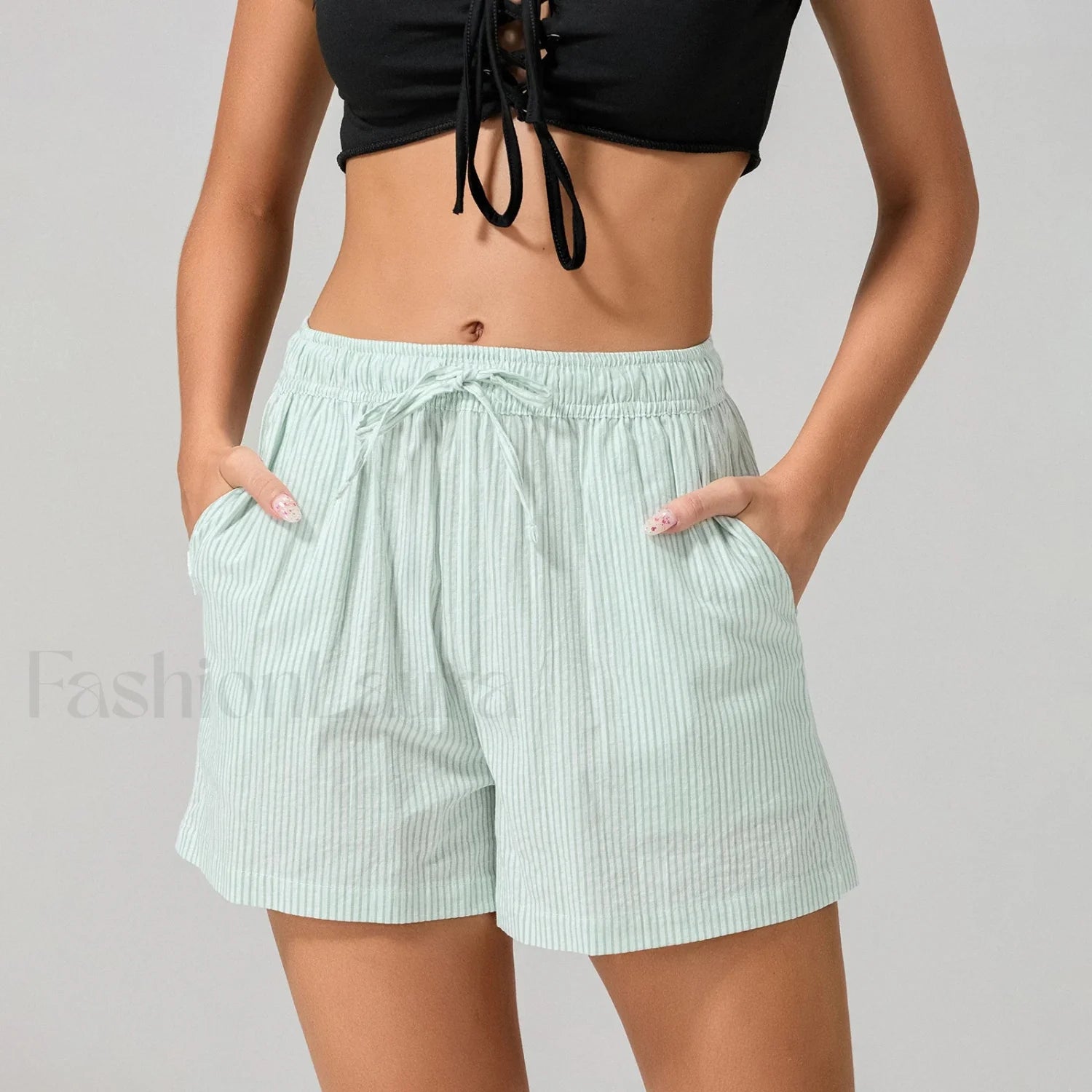 Striped Loose Fit Wide Leg Fashion Casual Lounge Short Main image