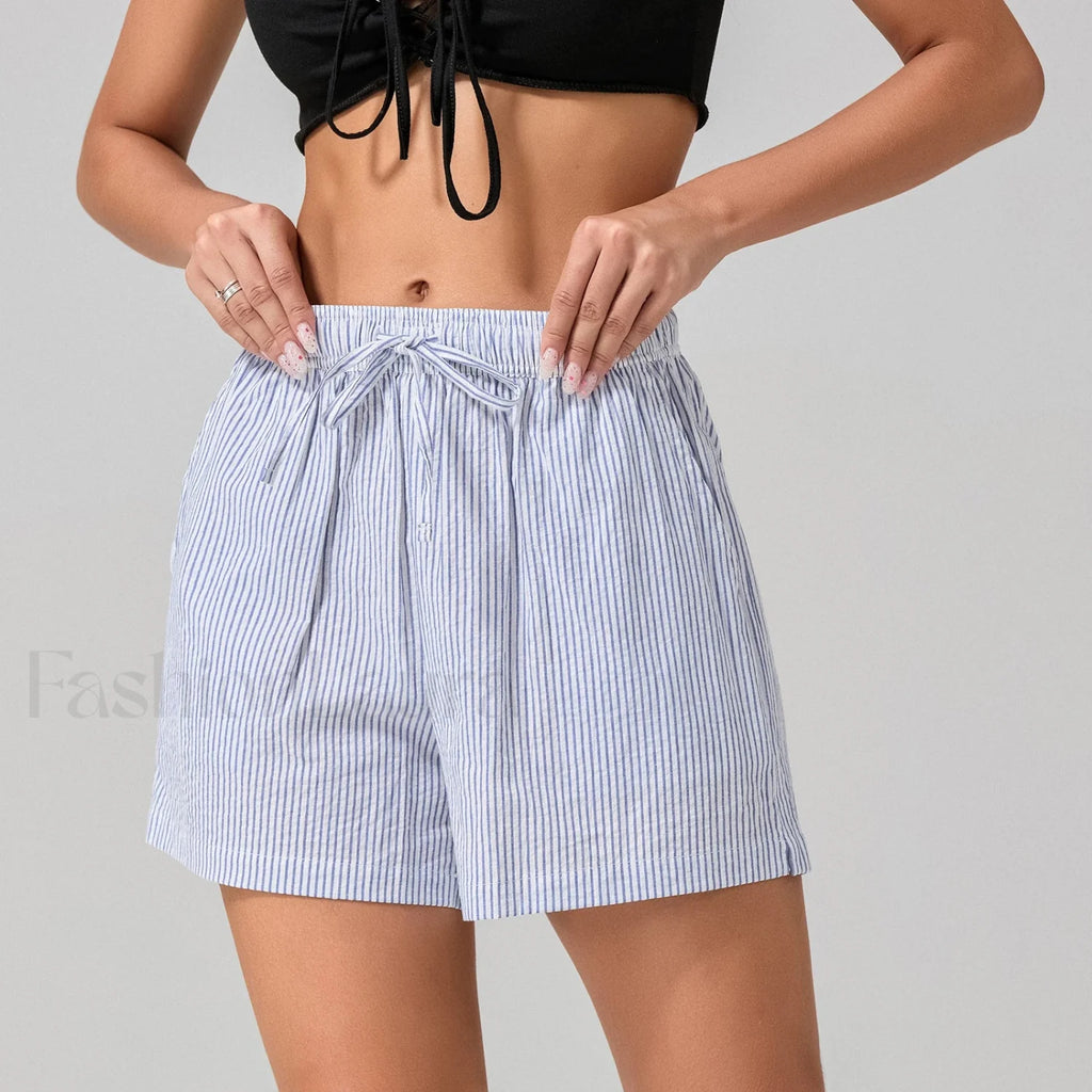 Striped Loose Fit Wide Leg Fashion Casual Lounge Short purple / XS
