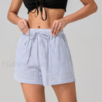Striped Loose Fit Wide Leg Fashion Casual Lounge Short purple / XS