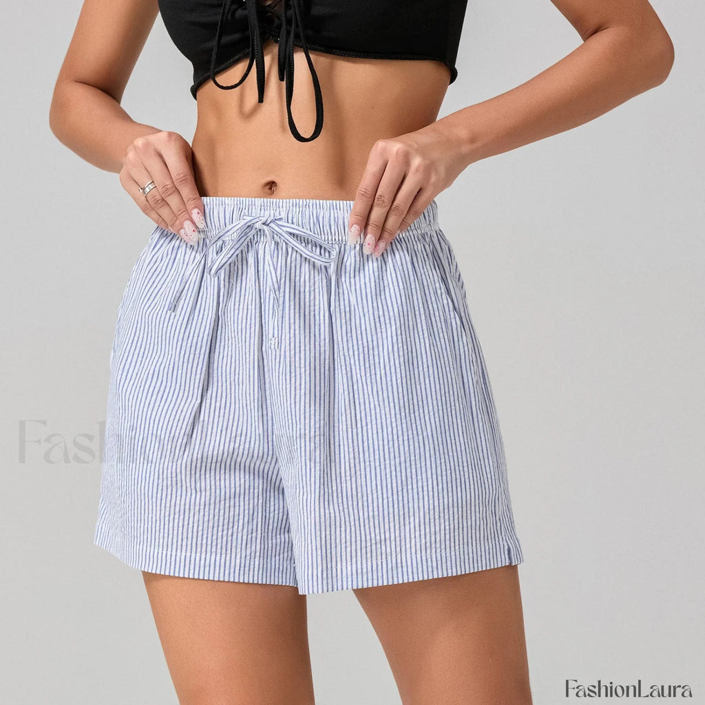 Striped Loose Fit Wide Leg Fashion Casual Lounge Short purple / XS
