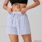 Striped Loose Fit Wide Leg Fashion Casual Lounge Short purple / XS