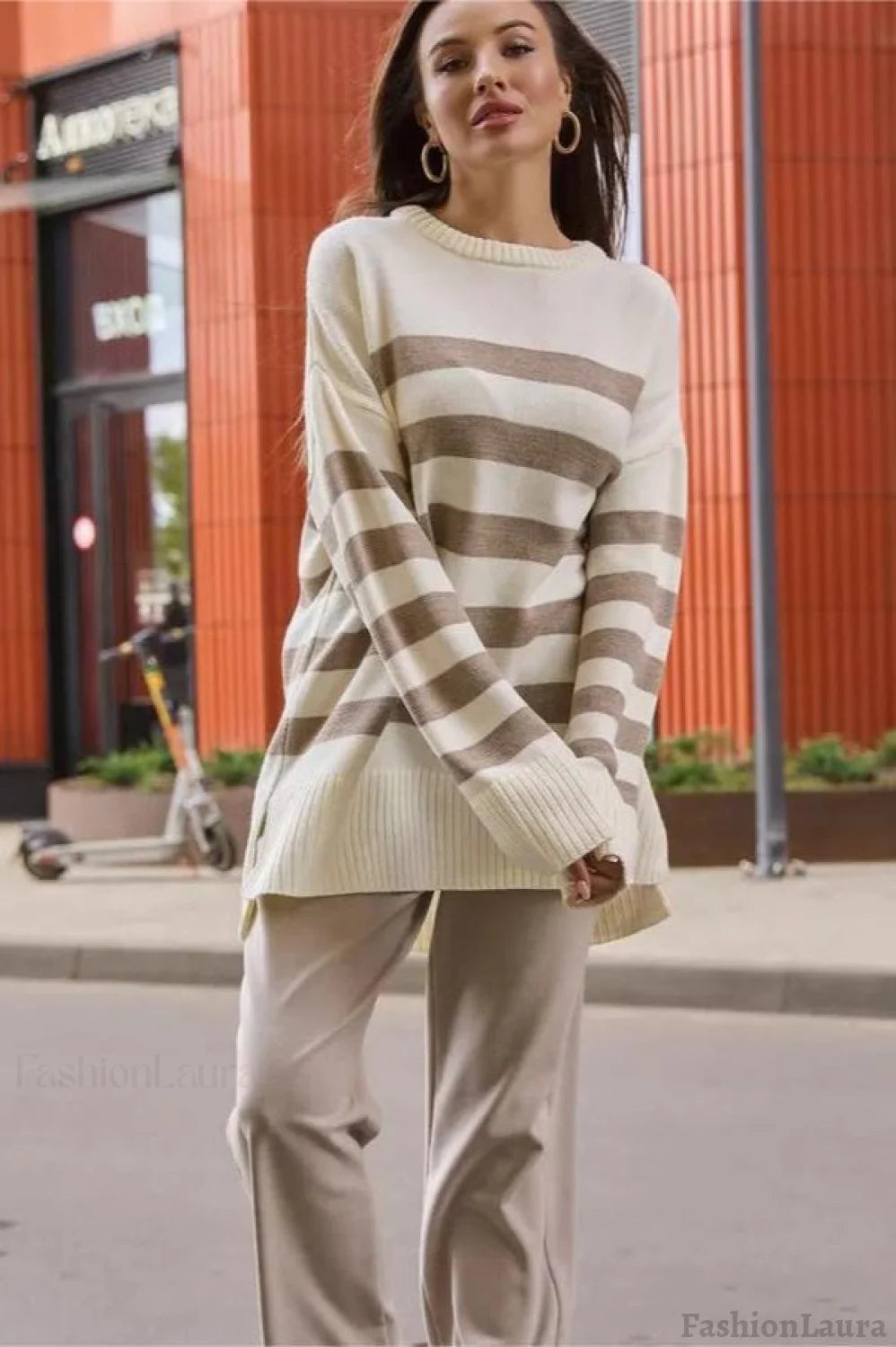Striped Loose Knit Pullover Sweater
