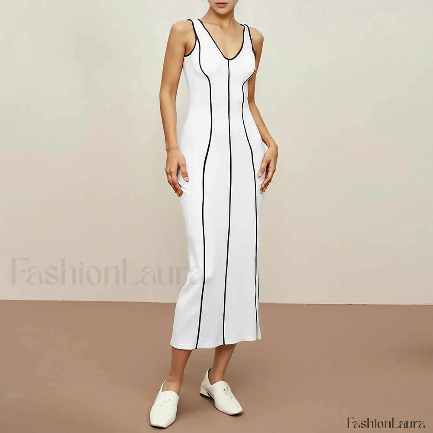 Striped Off Shoulder Midi Dress
