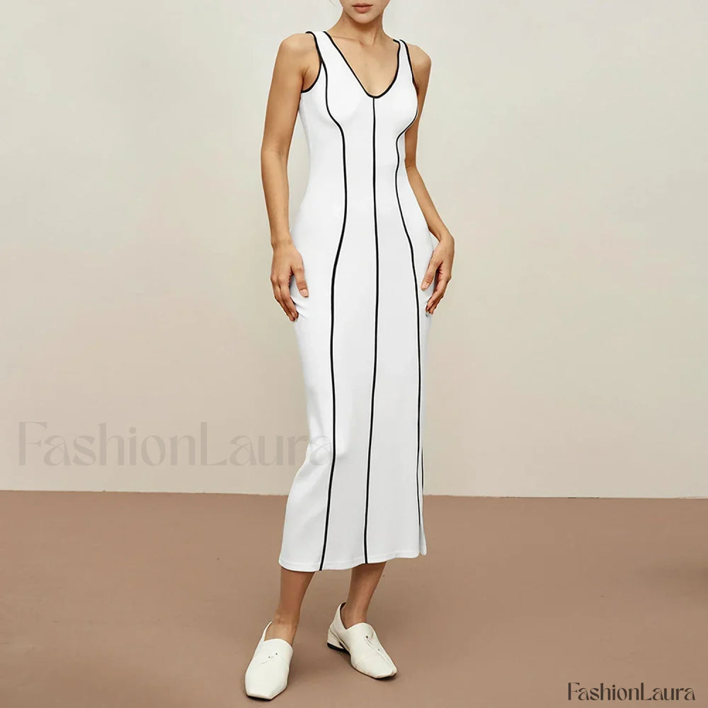 Striped Off Shoulder Midi Dress