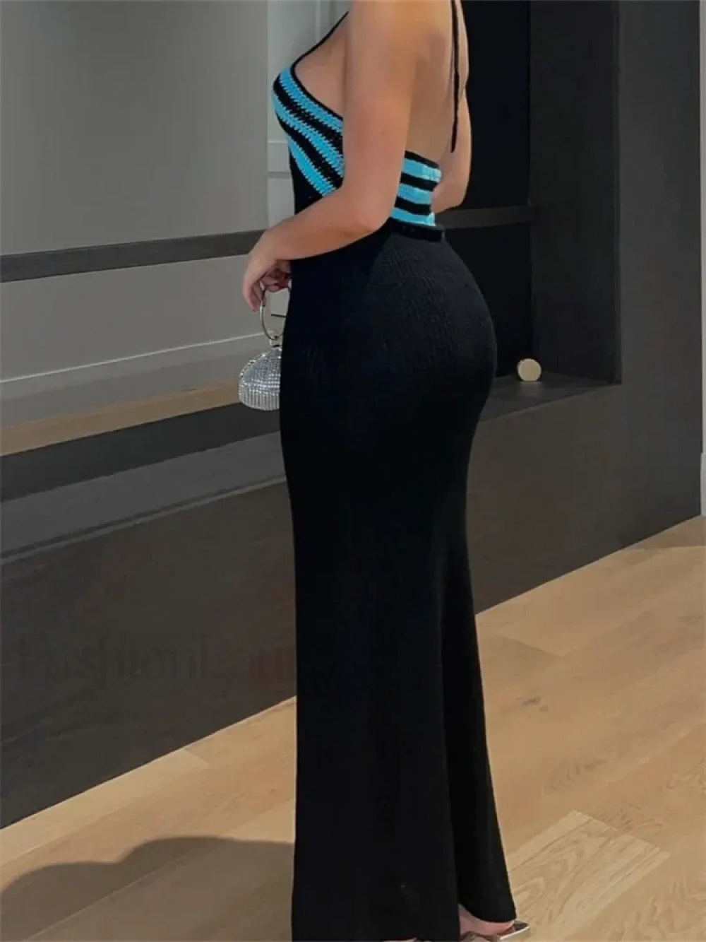 Striped Off Shoulder Patchwork Maxi Dress