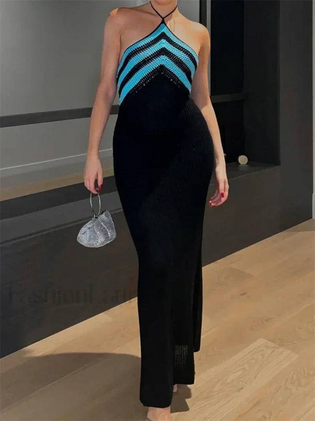 Striped Off Shoulder Patchwork Maxi Dress Main image