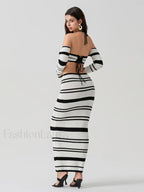 Striped Off Shoulder Skirt Two Piece Set