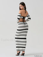 Striped Off Shoulder Skirt Two Piece Set
