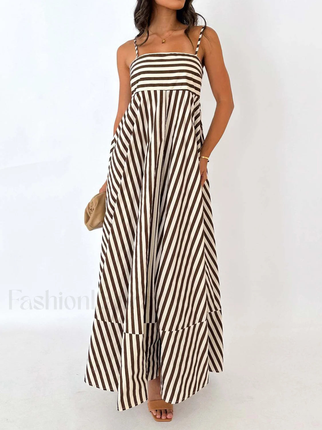 Striped Pleated Cami Long Dress Secondary image