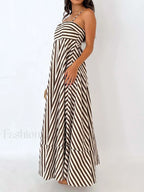 Striped Pleated Cami Long Dress Dresses