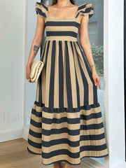 Striped Ruffle A Line Party Maxi Dress