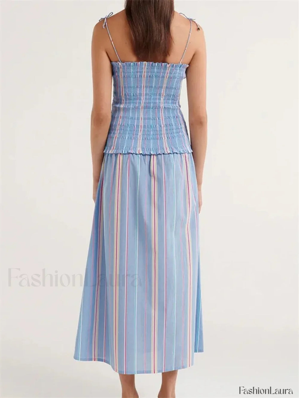 Striped Spaghetti Patchwork Maxi Dress