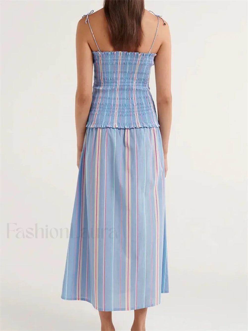 Striped Spaghetti Patchwork Maxi Dress