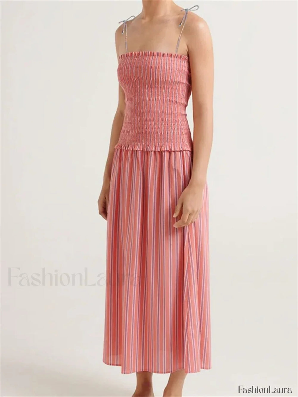 Striped Spaghetti Patchwork Maxi Dress pink / S