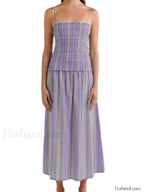 Striped Spaghetti Patchwork Maxi Dress purple / S