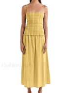Striped Spaghetti Patchwork Maxi Dress yellow / S