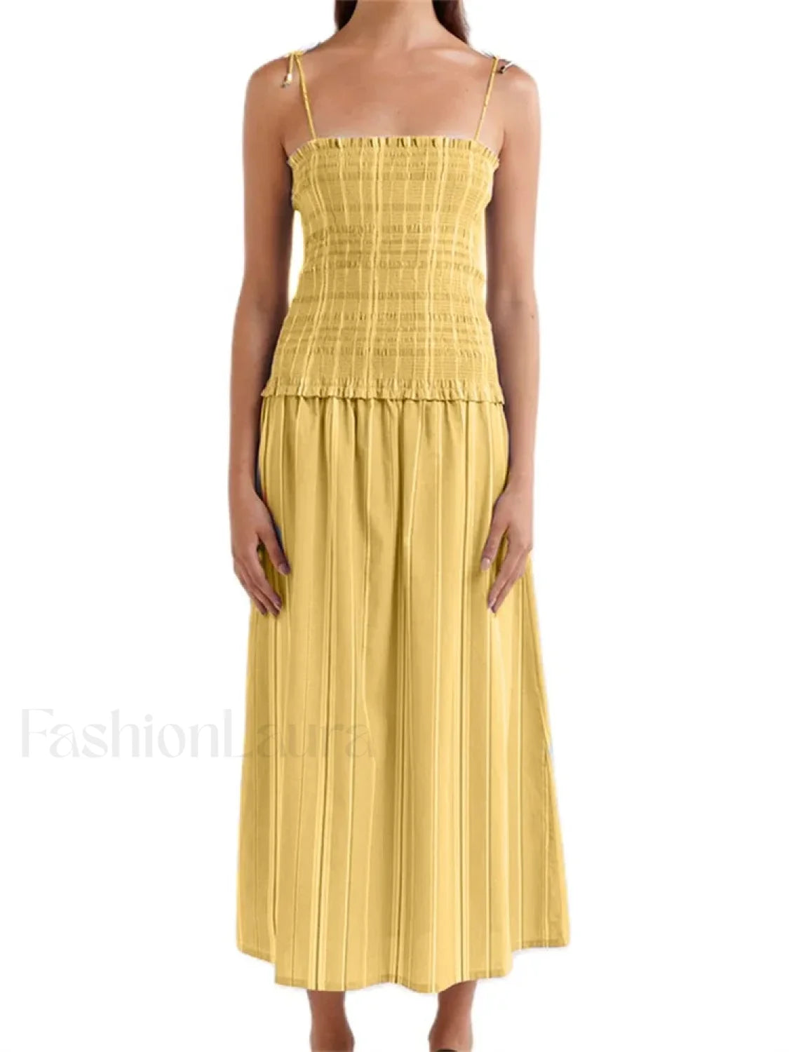 Striped Spaghetti Patchwork Maxi Dress yellow / S