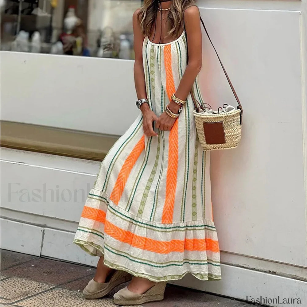 Striped Spaghetti Strap Boho Dress
