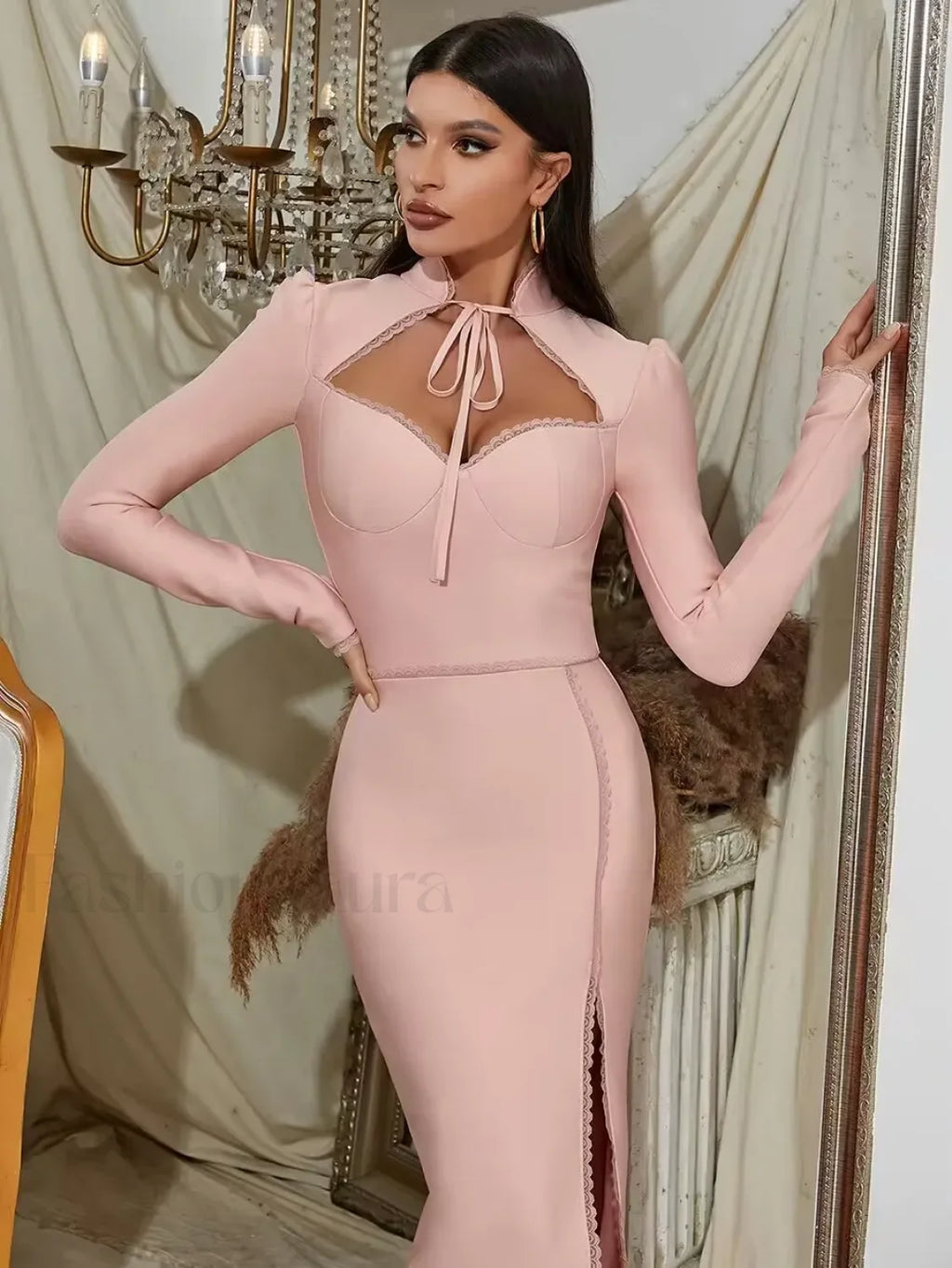 Striped Square Collar Midi Dress