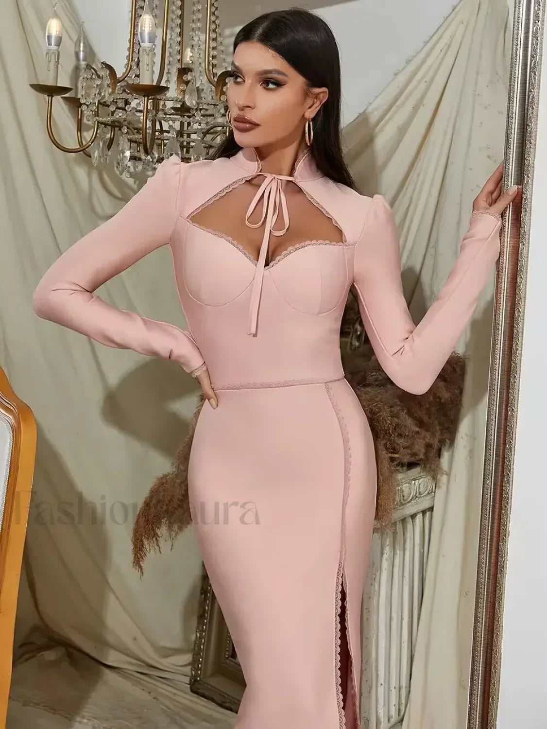 Striped Square Collar Midi Dress Main image