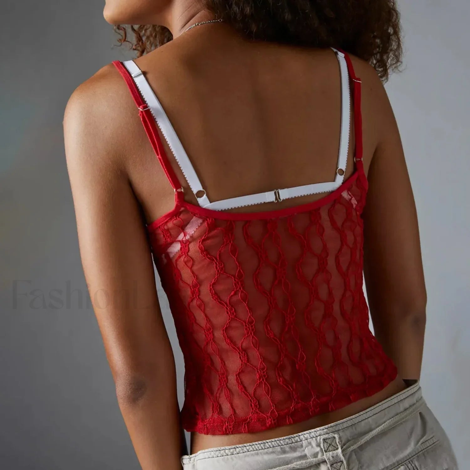 Striped Square-Neck Mesh Crop Top Secondary image