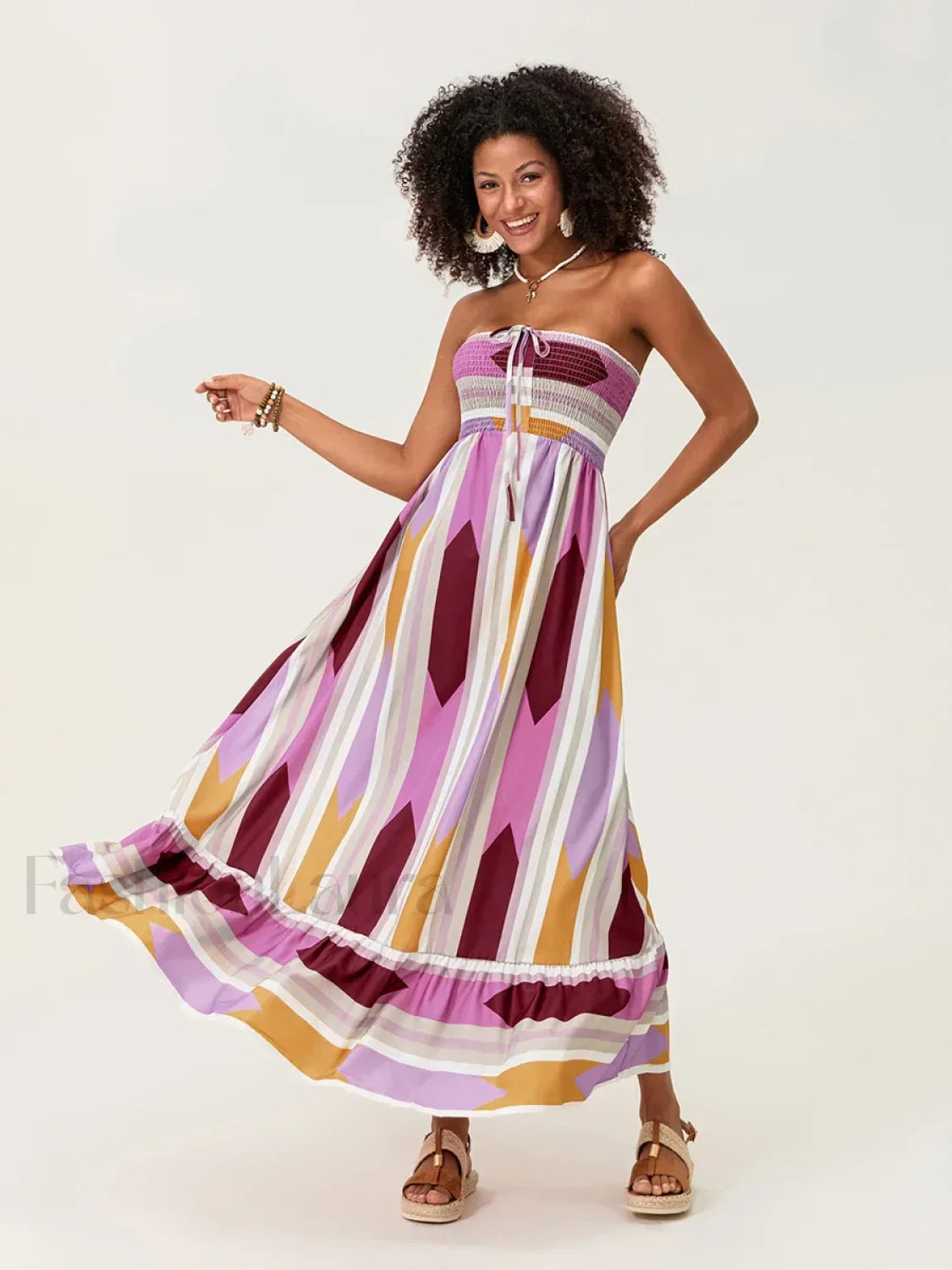 Striped Tube Top Boho Dress Main image