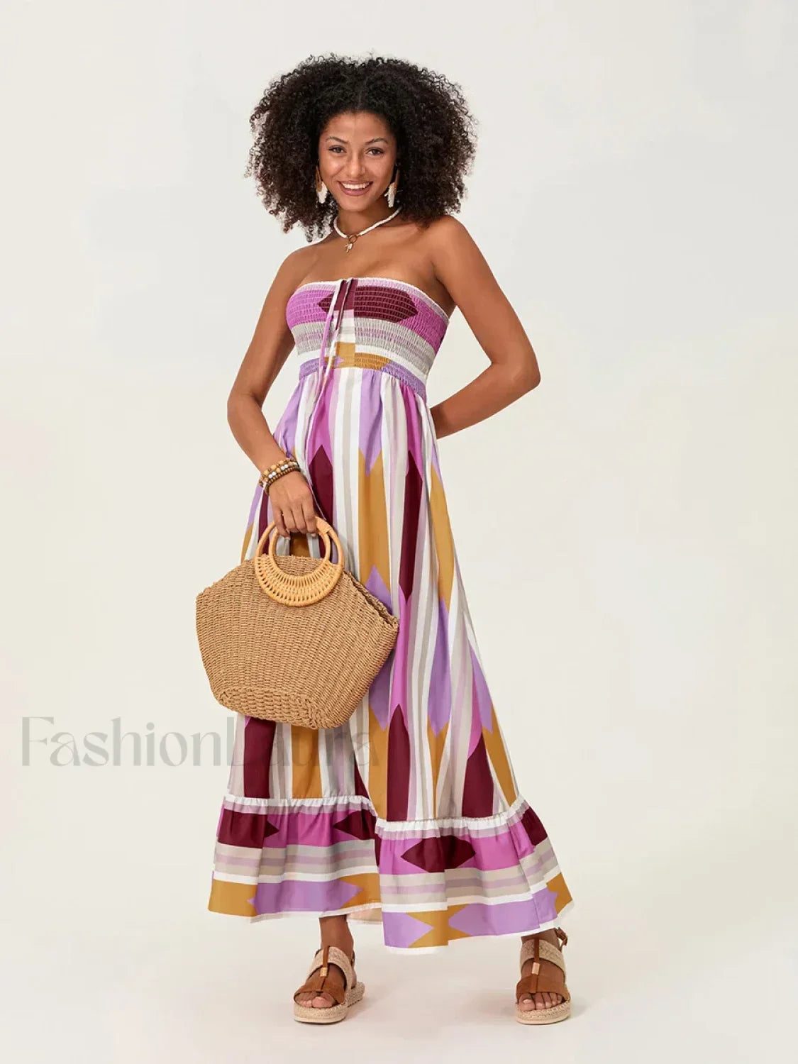 Striped Tube Top Boho Dress Secondary image