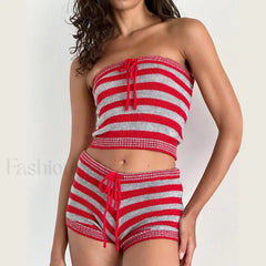 Striped Tube Top Shorts Two Piece Set
