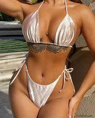 Striped Underwire Brazilian Bikini Set Beige / S